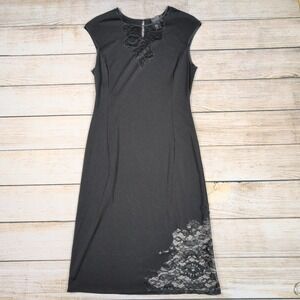 BCBG MaxAzria Collection Y2K 90s Black Lace Detail Pencil Dress - Women's M